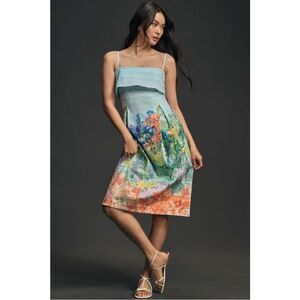 NEW By Anthropologie Sleeveless Floral Art Foldover Knee-Length Dress X-Small